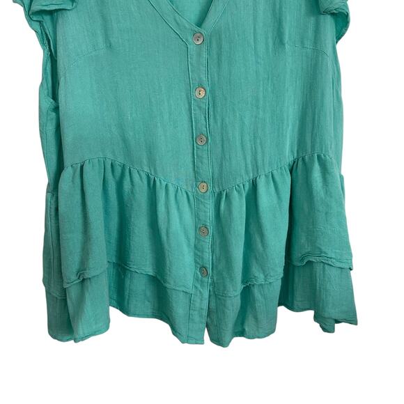 Entro Blue Ruffle Button Front Top Women's Plus Size 1X‎ Blouse Casual - Picture 2 of 8
